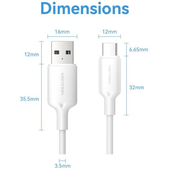 Vention Cable USB 2.0 de USB-A a USB-C, 1m, Blanco, CTQWF Vention Cable USB 2.0 de USB-A a USB-C, 1m, Blanco, CTQWF